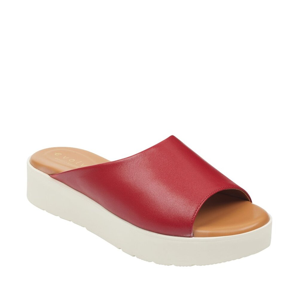 Easy Spirit new Mules Slide Platform Sandals Leather Women's NIB Red